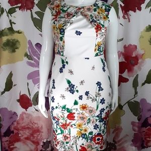 🌷 LIKE NEW - NY & COMPANY | Stretchy White Spring Floral Midi Dress | Size XL
